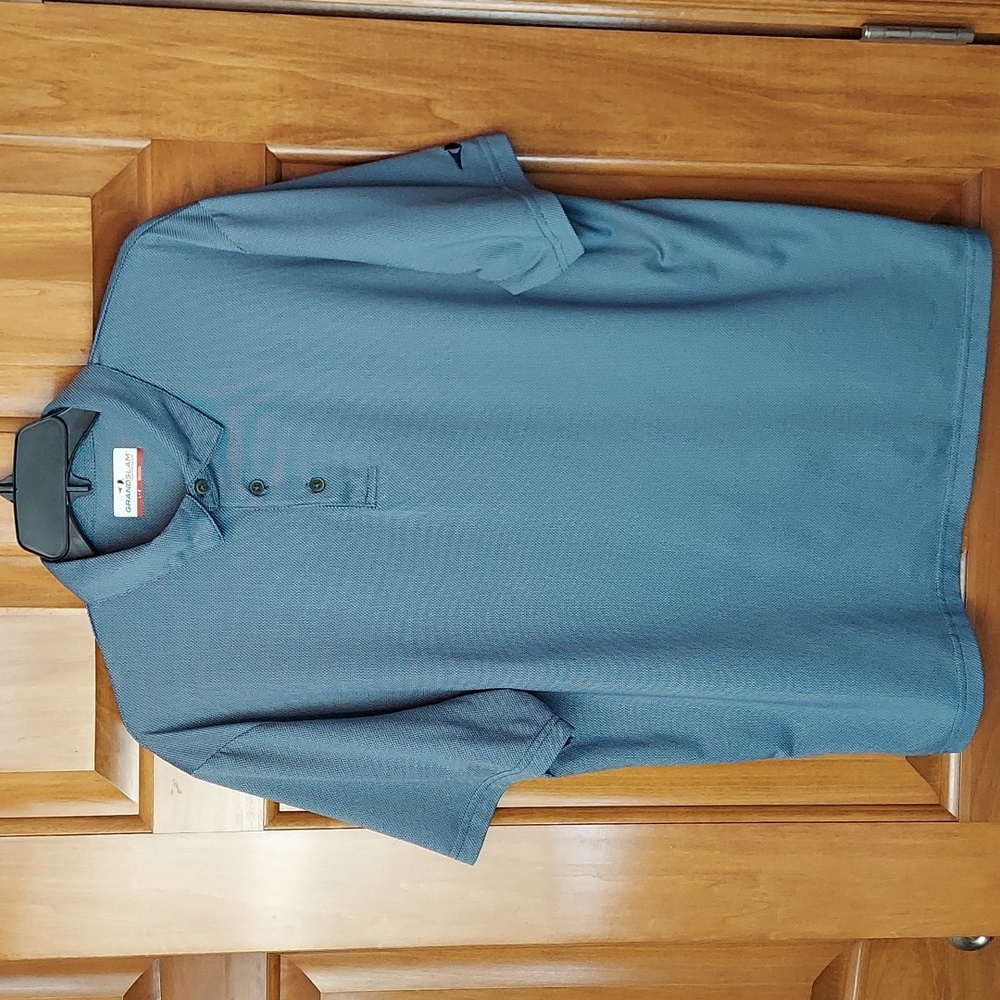 * Grand Slam Men's Navy & Blue Designed Polo Shirt, Size Large, Like New